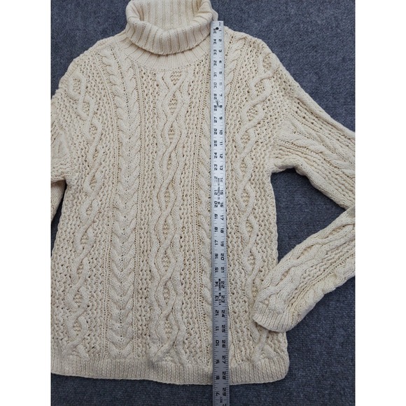 Yorkshire Knitting Sweater Womens Large Beige Fishermans Turtleneck Cable Knit - Picture 4 of 9